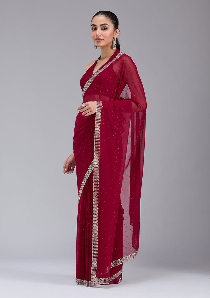 Maroon Stonework (Gold) Georgette Saree
