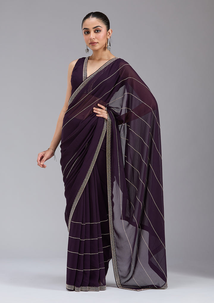 Purple Stonework (Gold) Georgette Saree