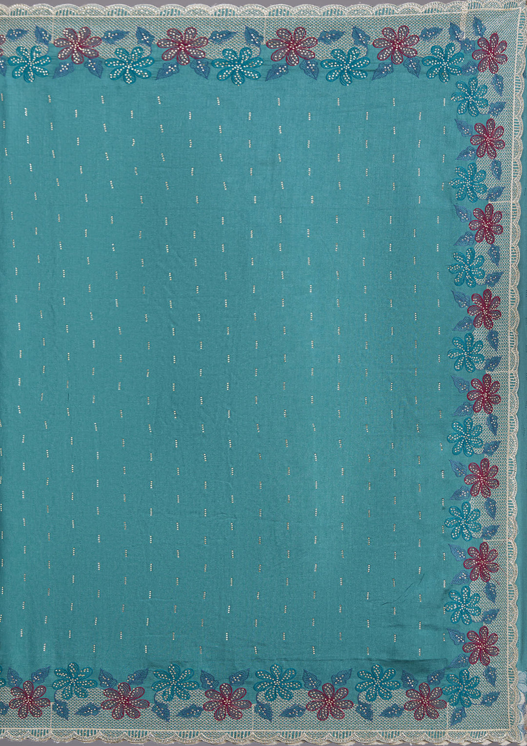 Sea Green Threadwork Soft Raw Silk Saree