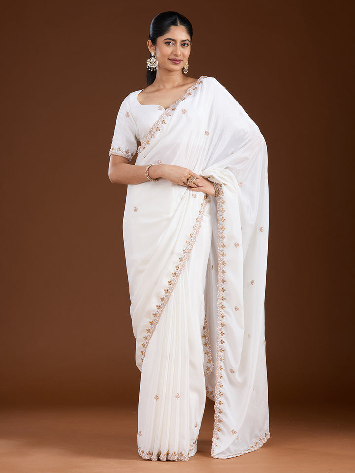 Cream Zariwork (Gold) Chinon Saree