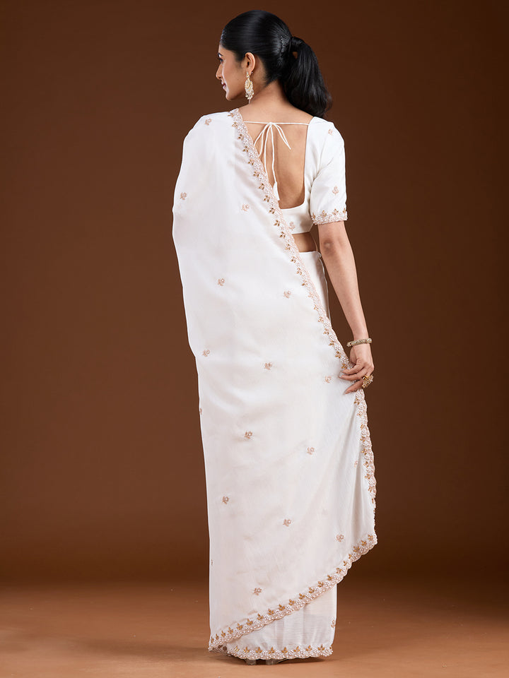 Cream Zariwork (Gold) Chinon Saree