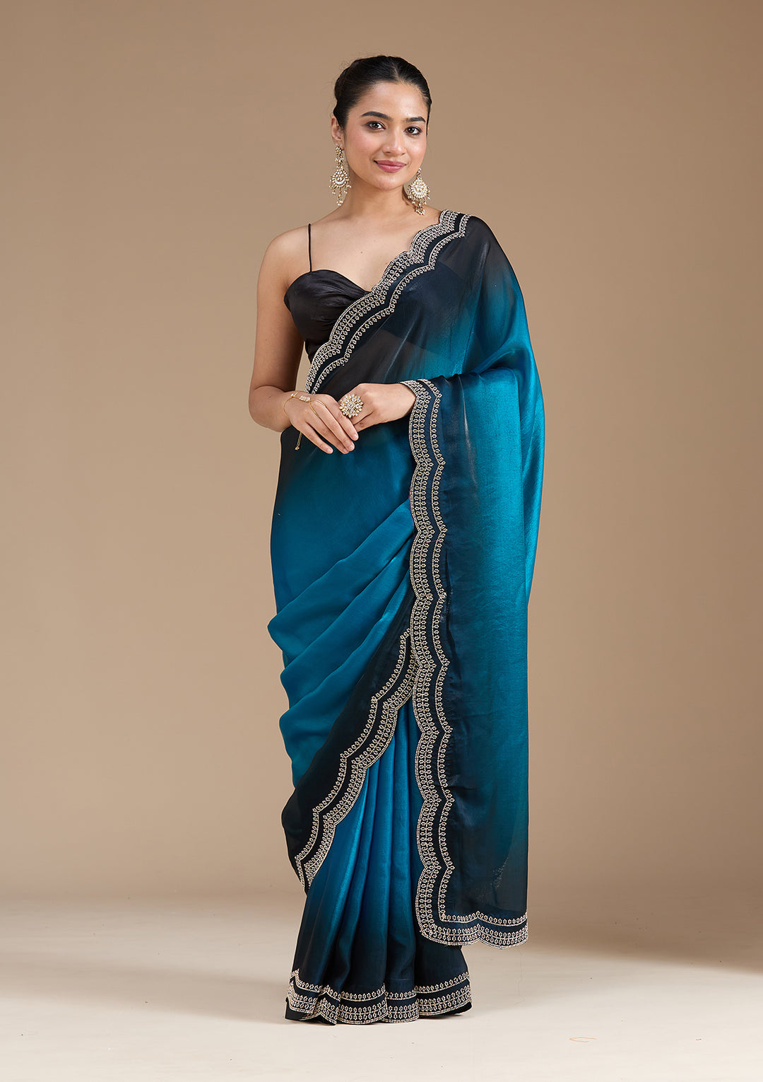 Blue Stonework (Gold) Tissue Saree