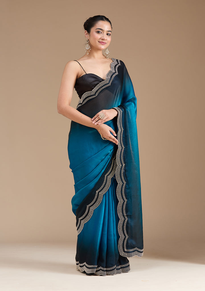 Blue Stonework (Gold) Tissue Saree