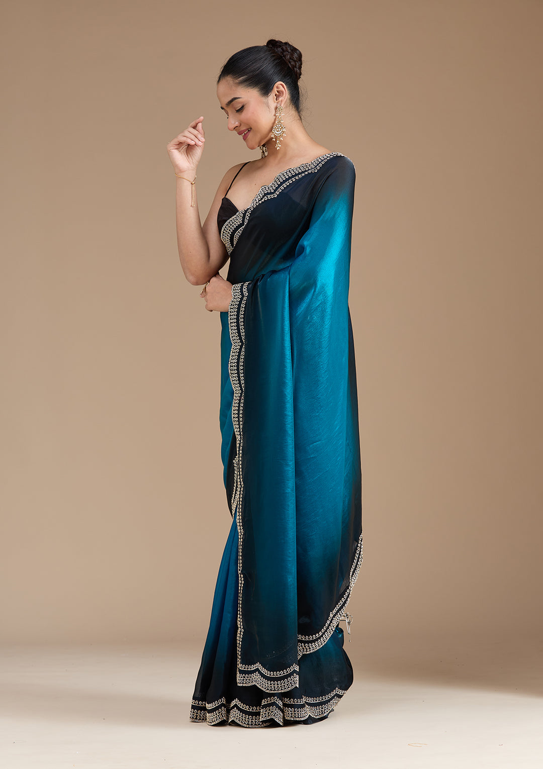 Blue Stonework (Gold) Tissue Saree