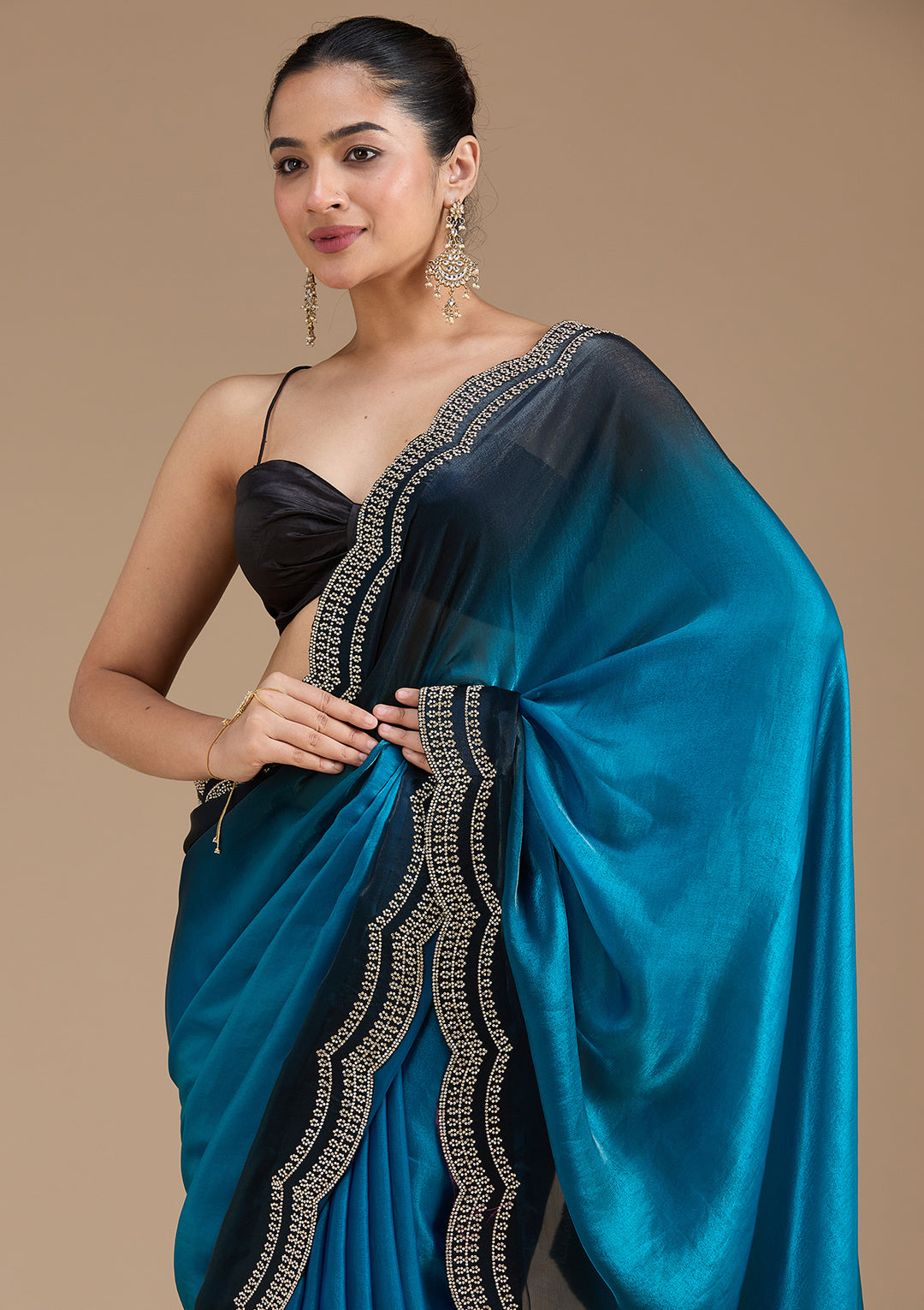 Blue Stonework (Gold) Tissue Saree