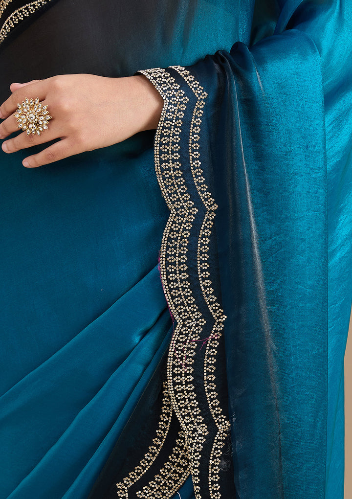 Blue Stonework (Gold) Tissue Saree