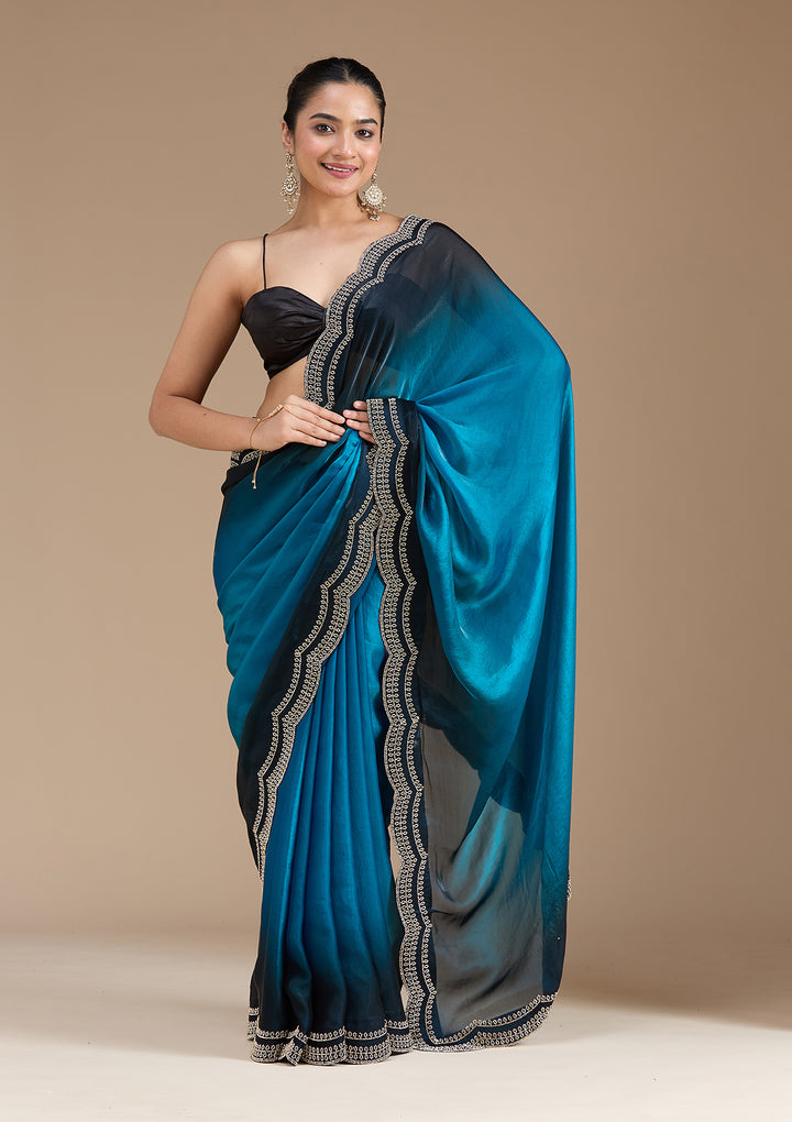 Blue Stonework (Gold) Tissue Saree