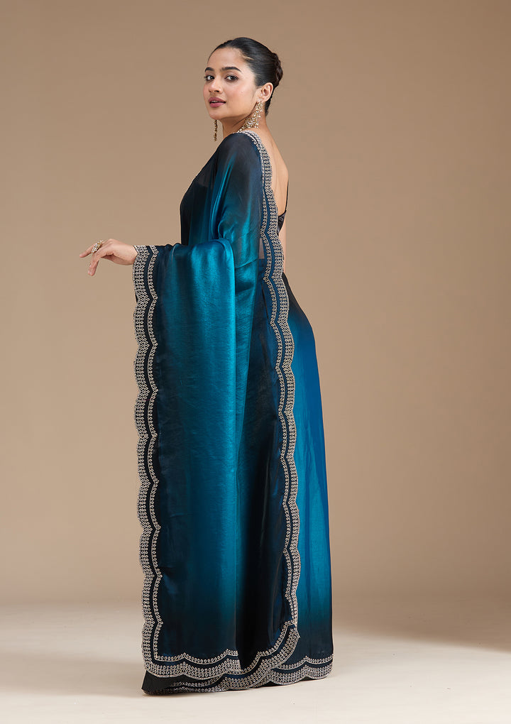 Blue Stonework (Gold) Tissue Saree