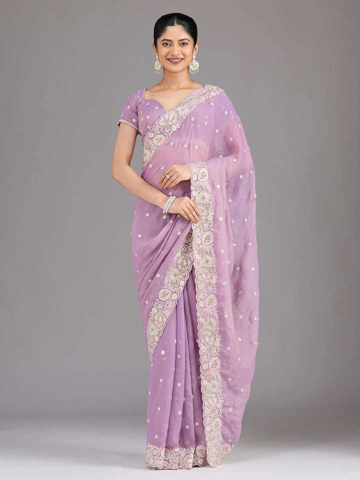 Lavender Threadwork Tissue Saree