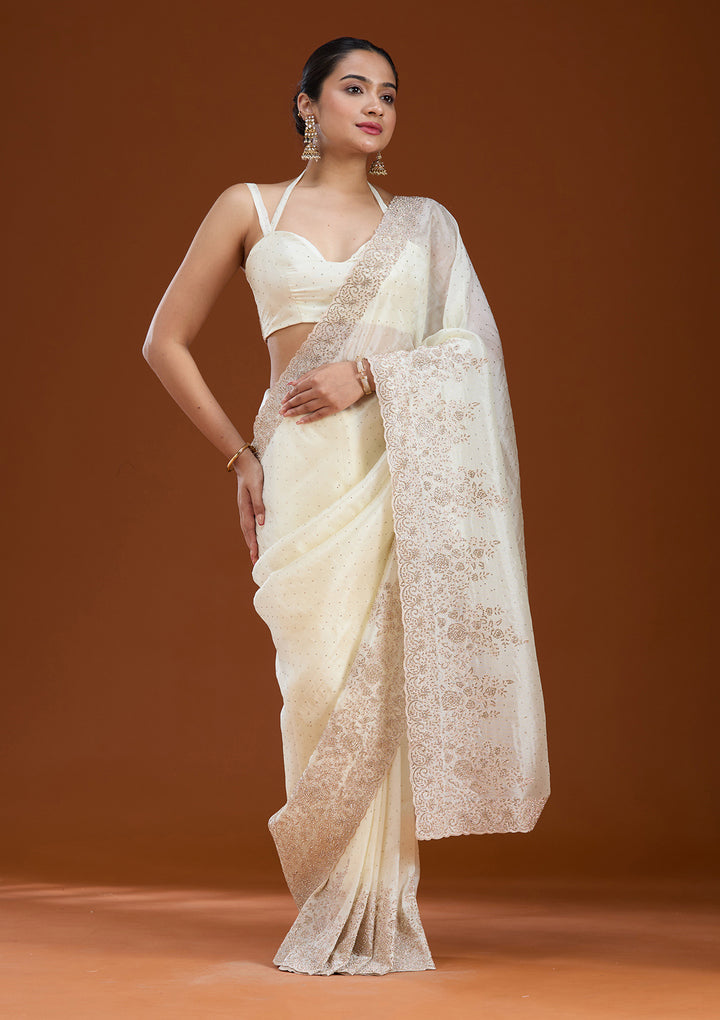 Cream Cording Tissue Saree