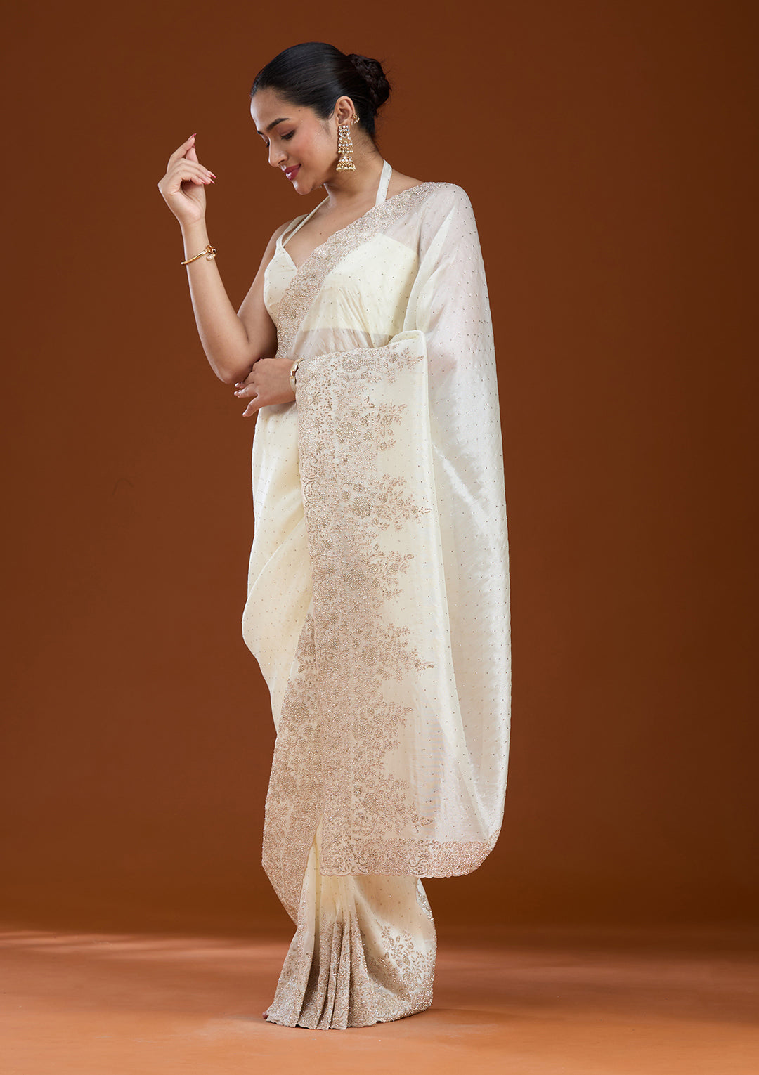 Cream Cording Tissue Saree