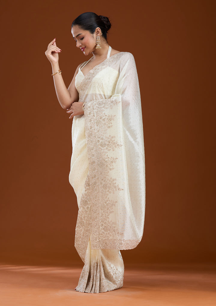 Cream Cording Tissue Saree