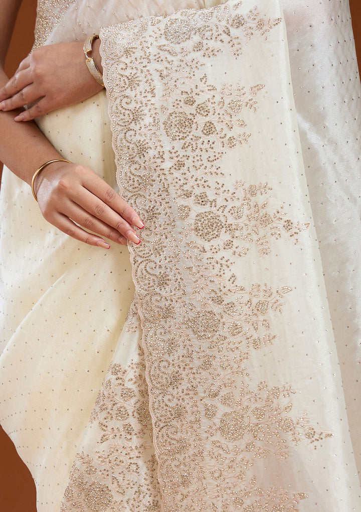Cream Cording Tissue Saree