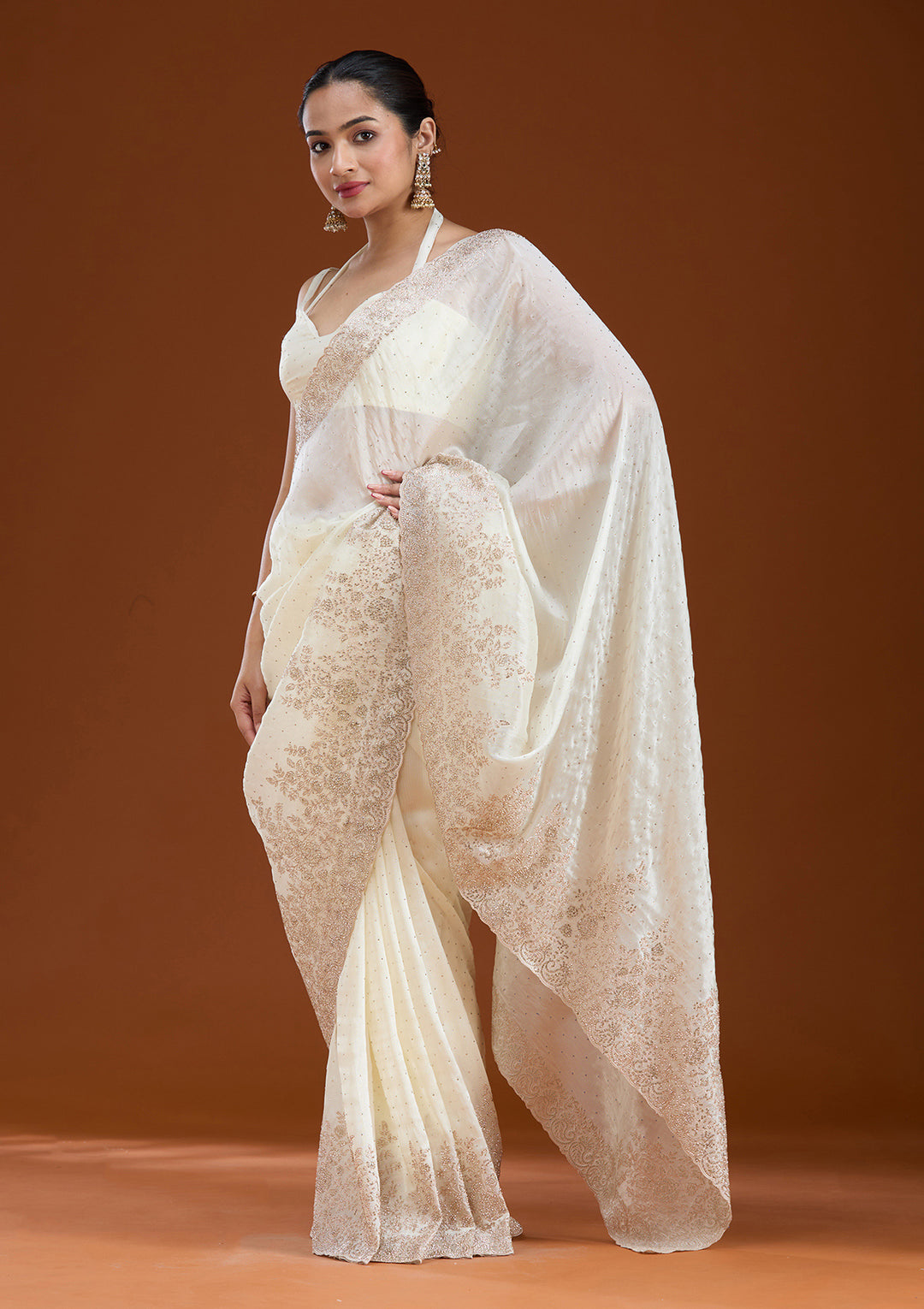 Cream Cording Tissue Saree