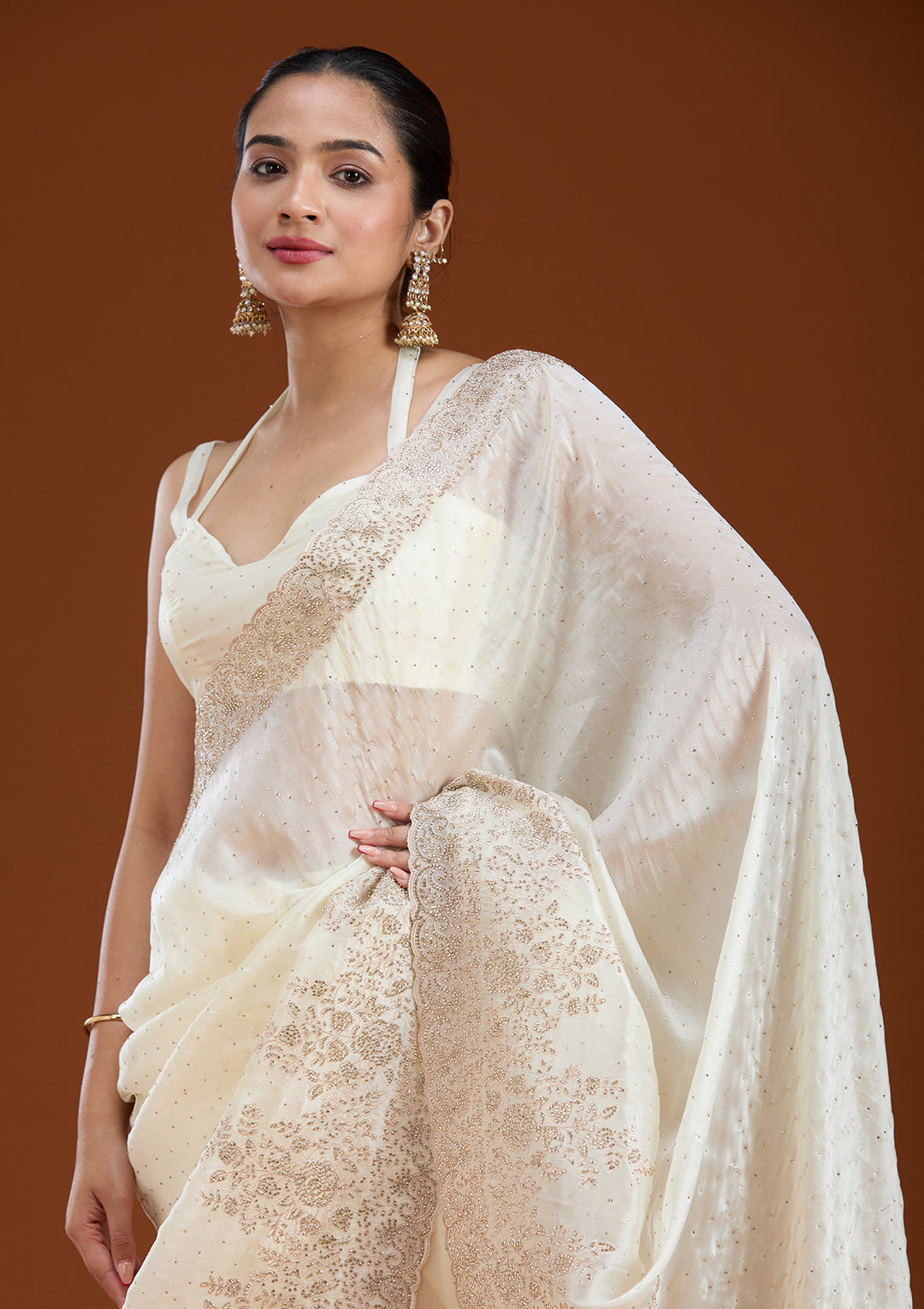 Cream Cording Tissue Saree