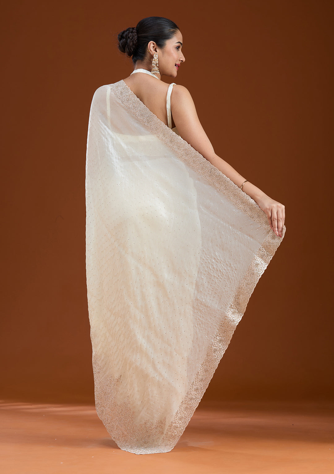 Cream Cording Tissue Saree