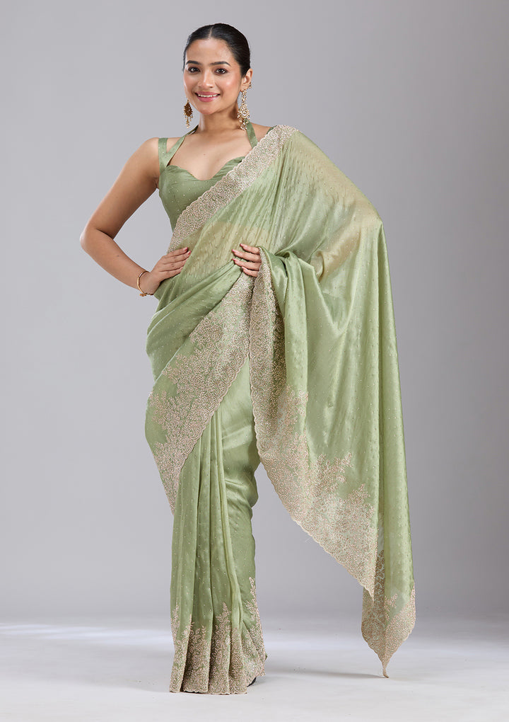 Mehandi Green Cording Tissue Saree