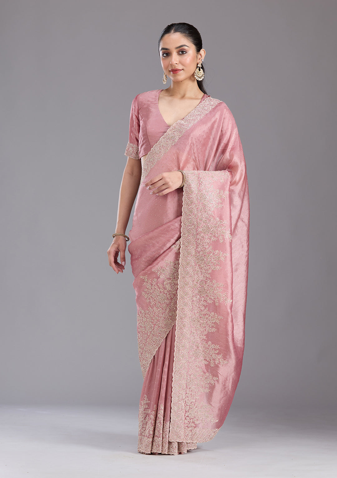 Onion Pink Cording Tissue Saree