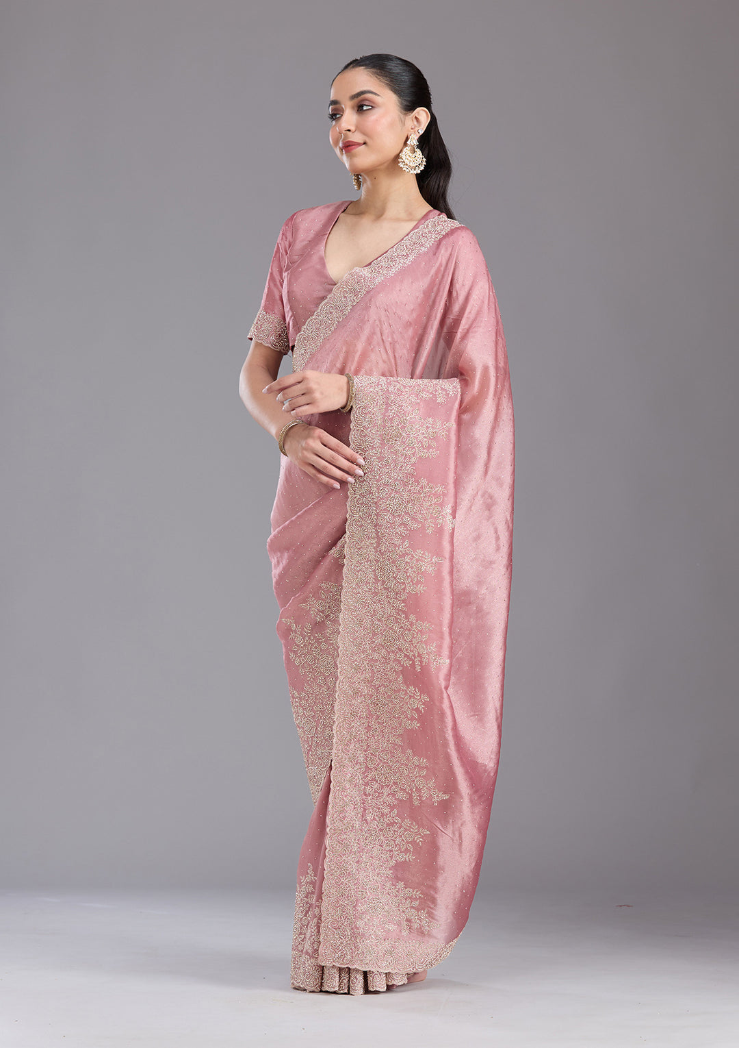 Onion Pink Cording Tissue Saree