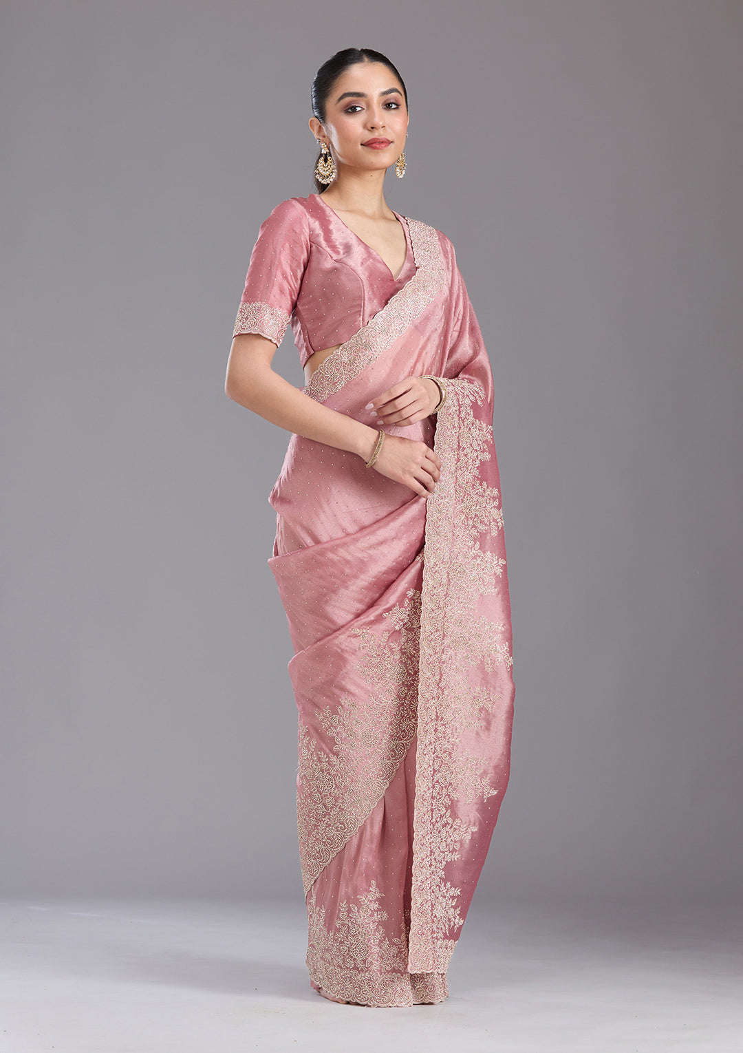 Onion Pink Cording Tissue Saree