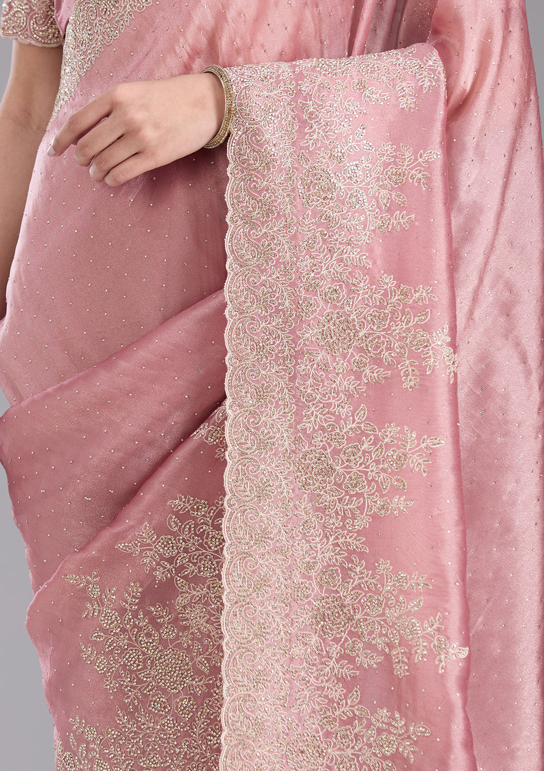 Onion Pink Cording Tissue Saree