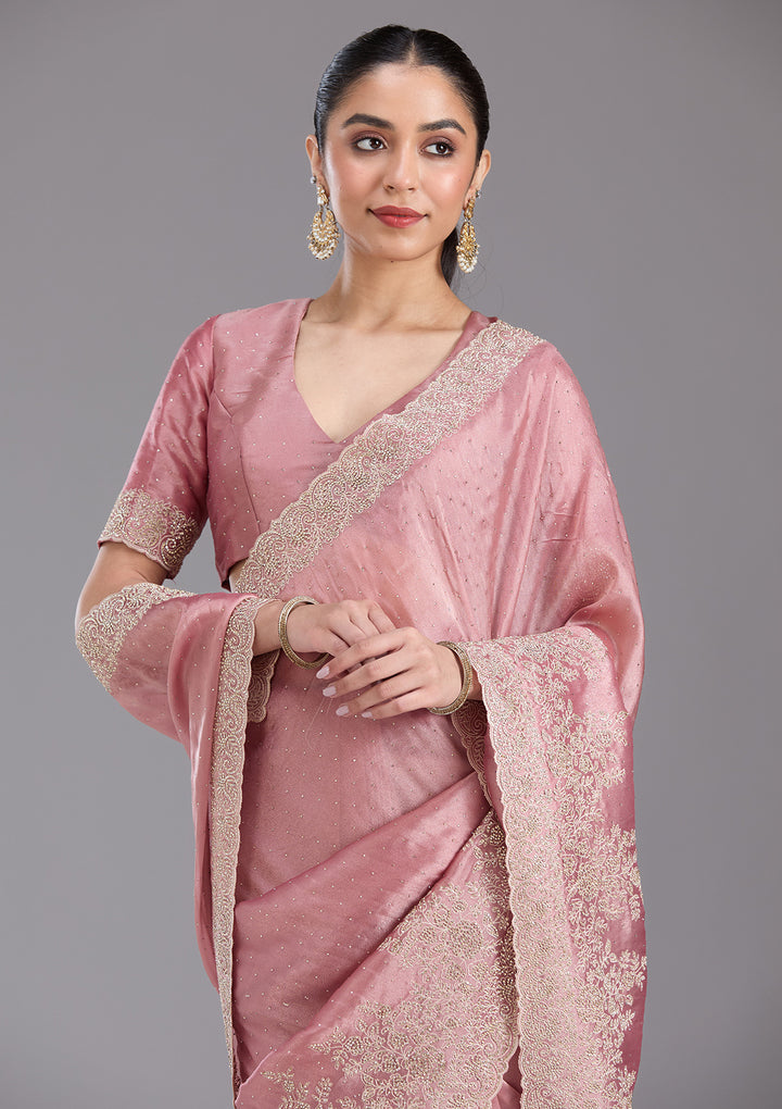 Onion Pink Cording Tissue Saree