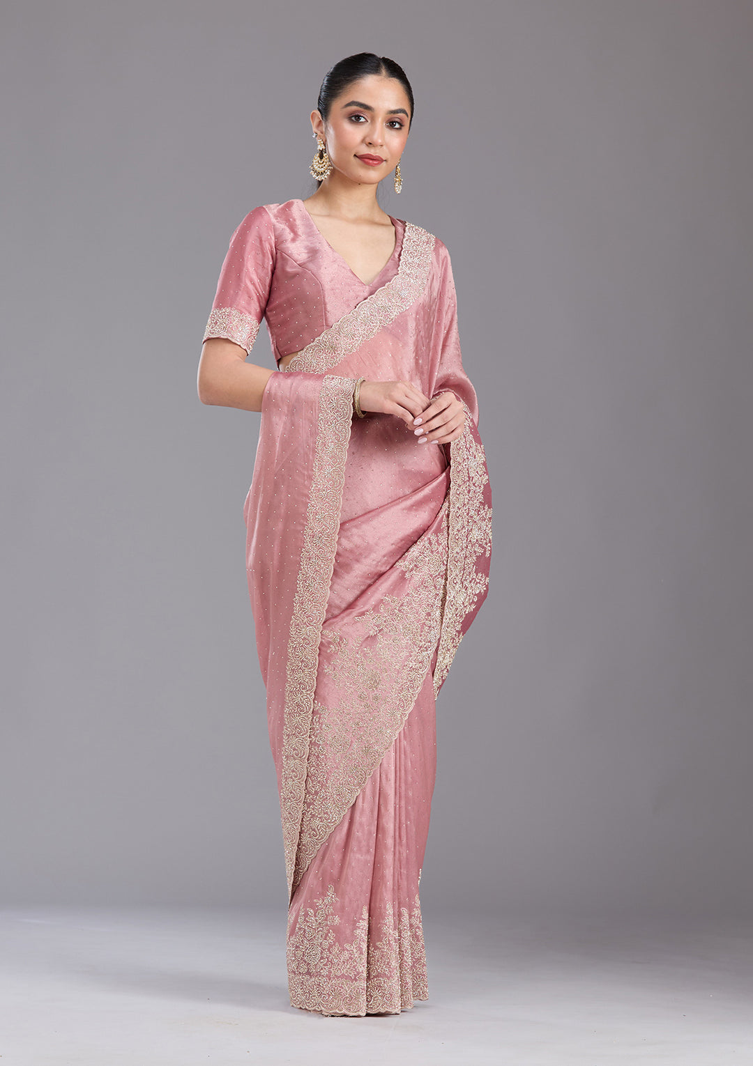 Onion Pink Cording Tissue Saree