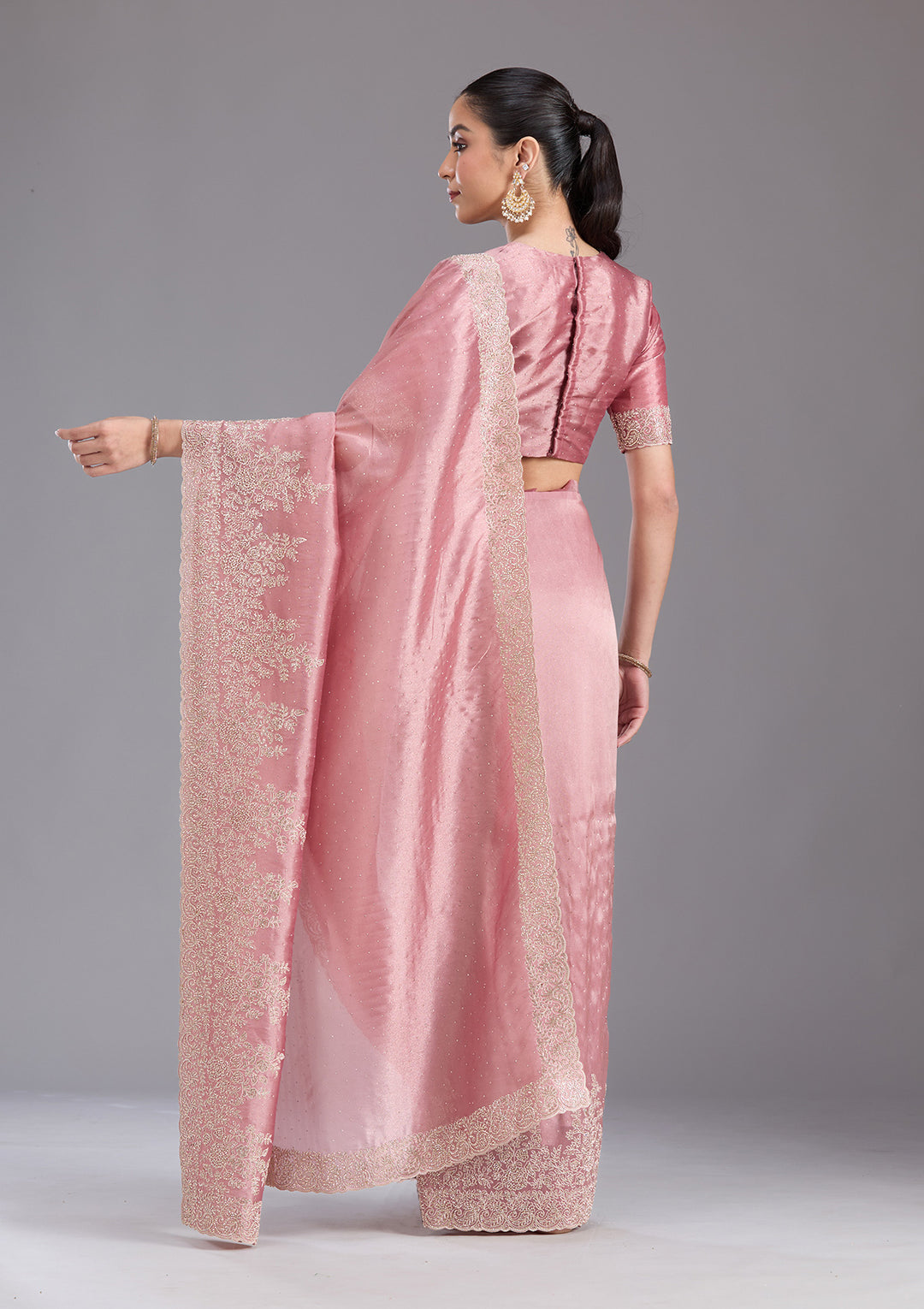 Onion Pink Cording Tissue Saree