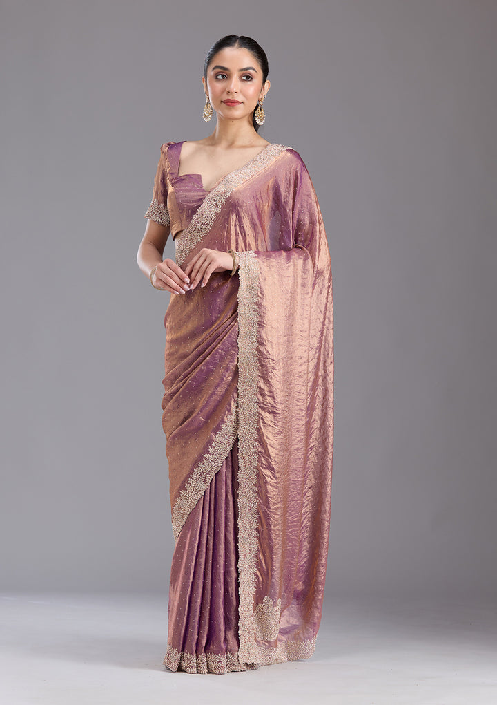 Dark Lavender Stonework (Gold) Tissue Saree