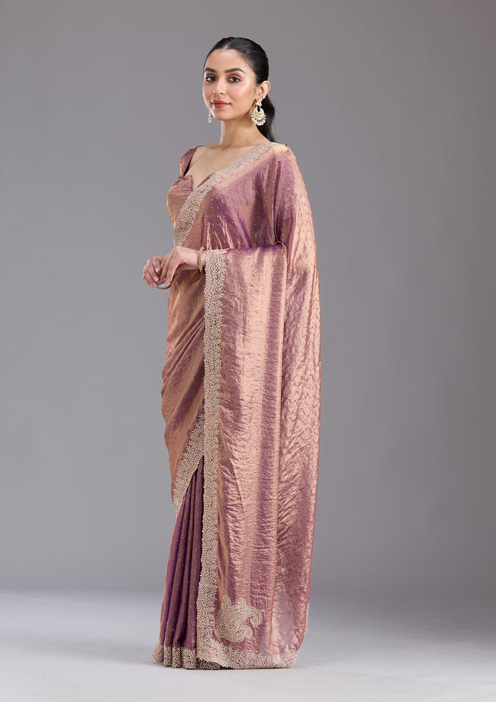 Dark Lavender Stonework (Gold) Tissue Saree