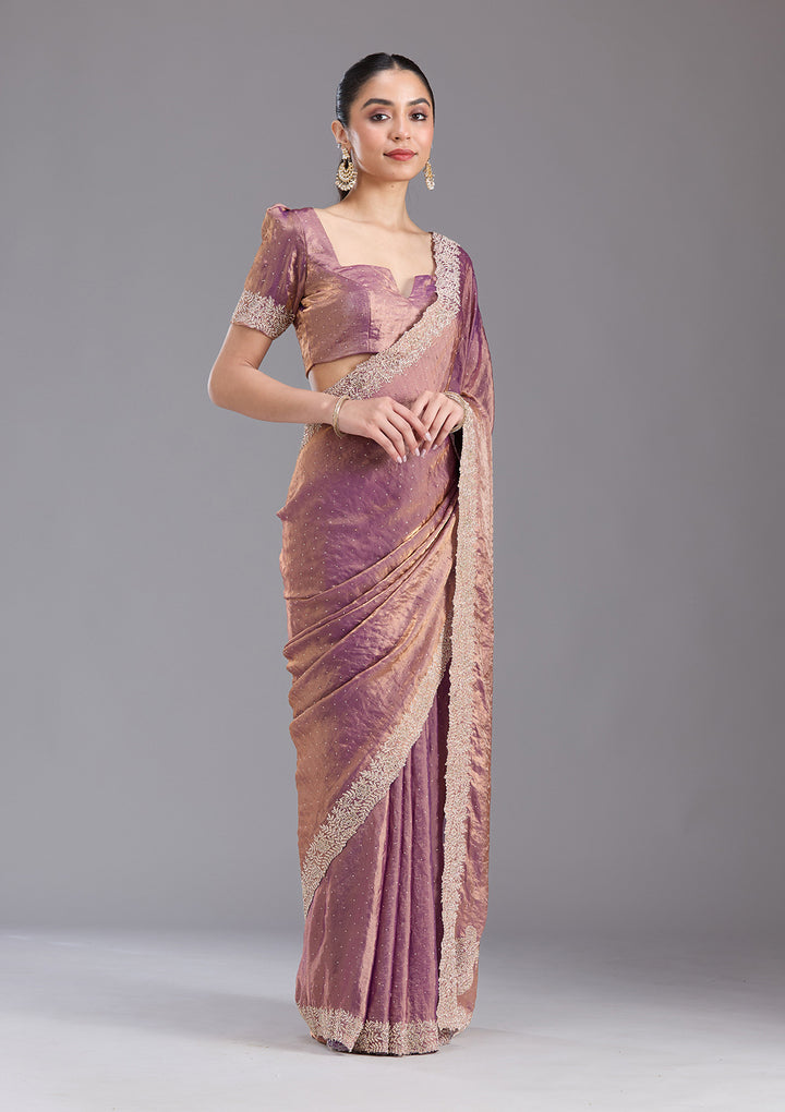 Dark Lavender Stonework (Gold) Tissue Saree