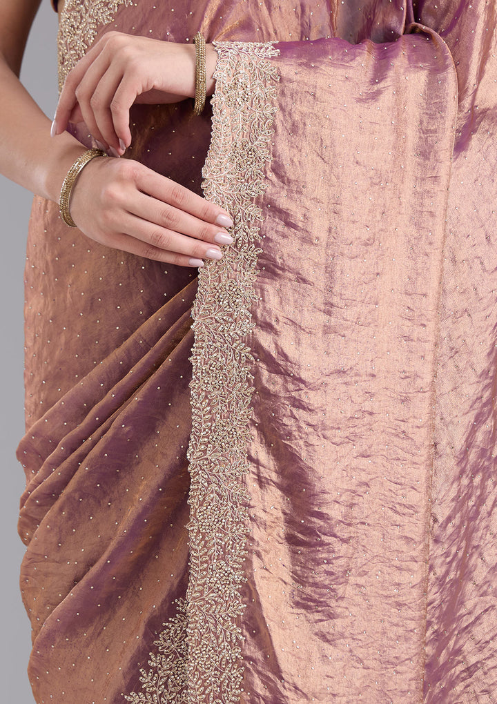 Dark Lavender Stonework (Gold) Tissue Saree