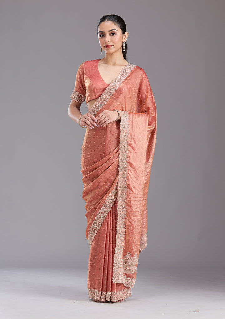Rust Stonework (Gold) Tissue Saree