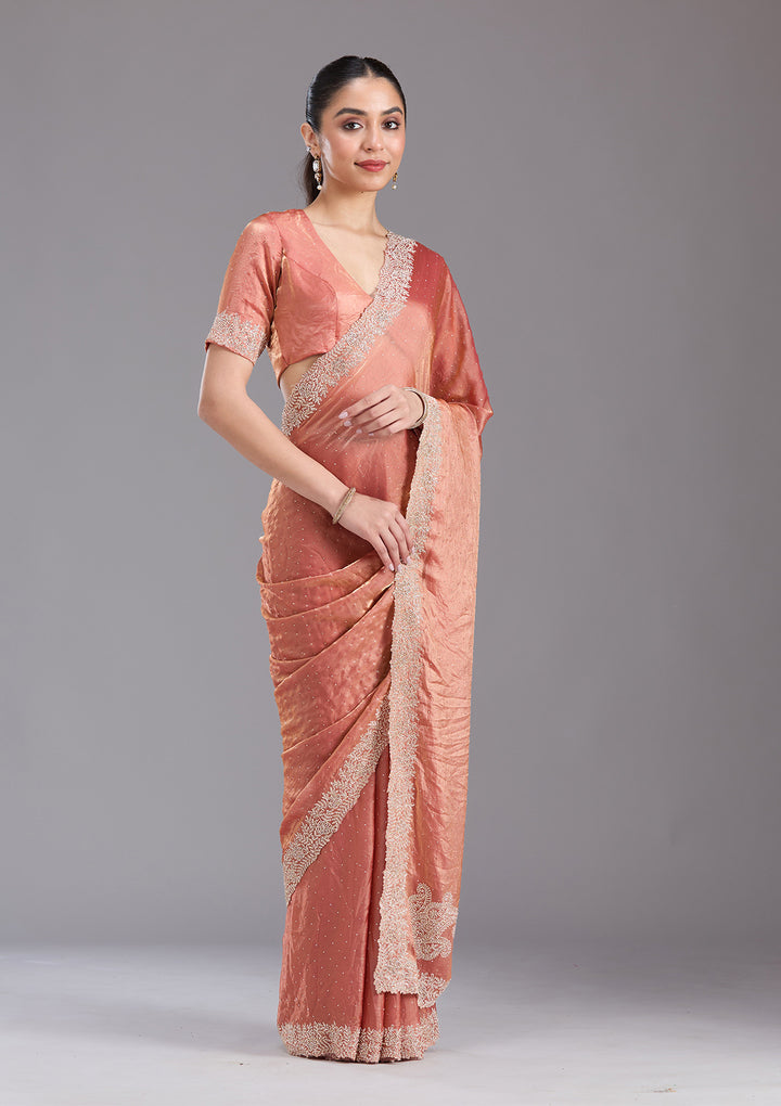 Rust Stonework (Gold) Tissue Saree