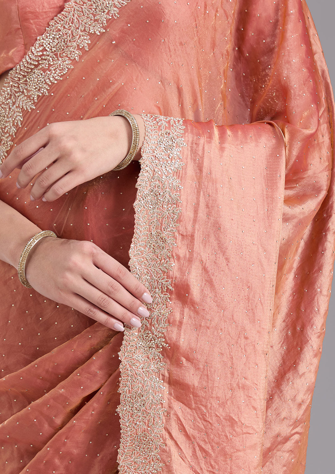 Rust Stonework (Gold) Tissue Saree