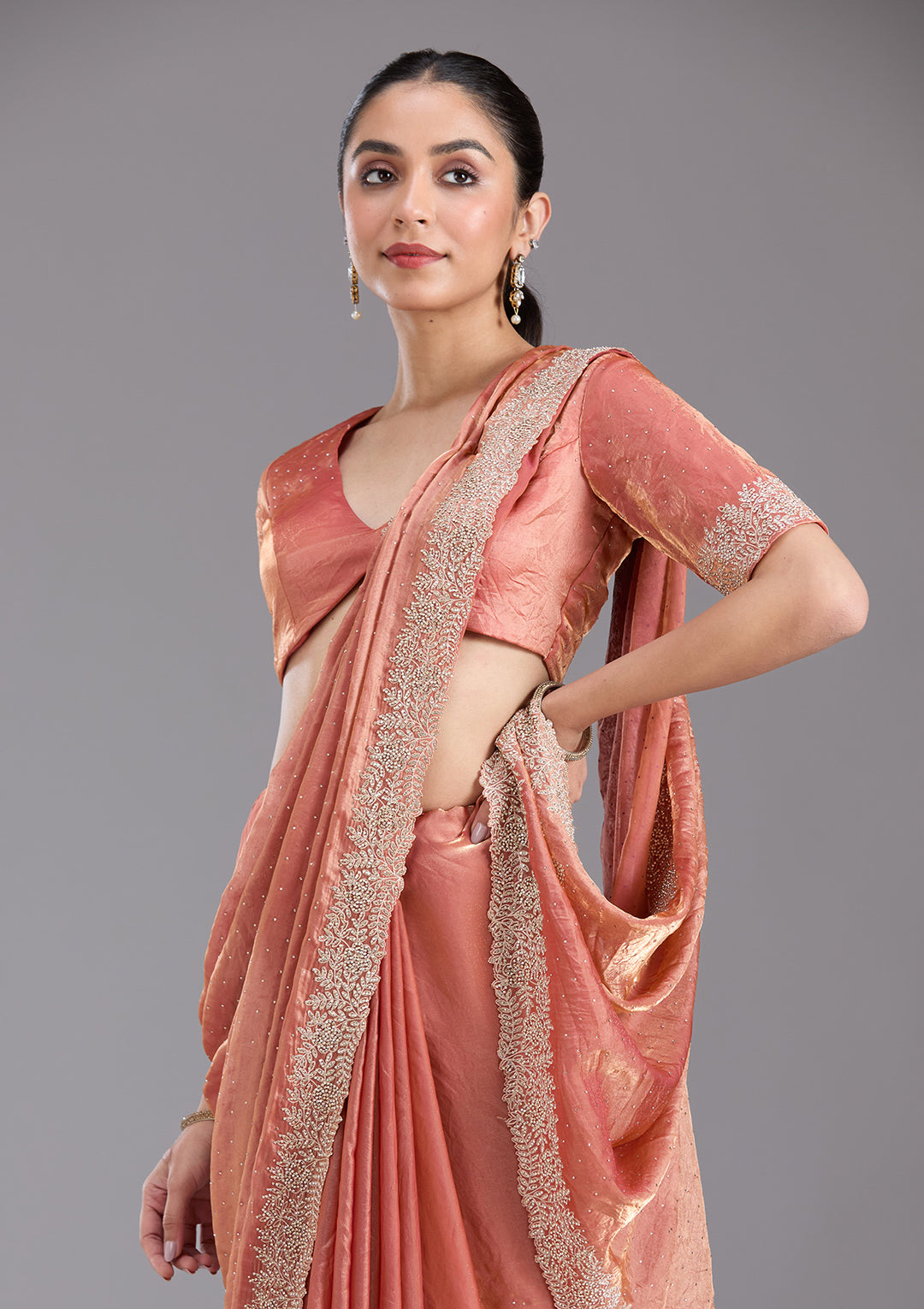 Rust Stonework (Gold) Tissue Saree