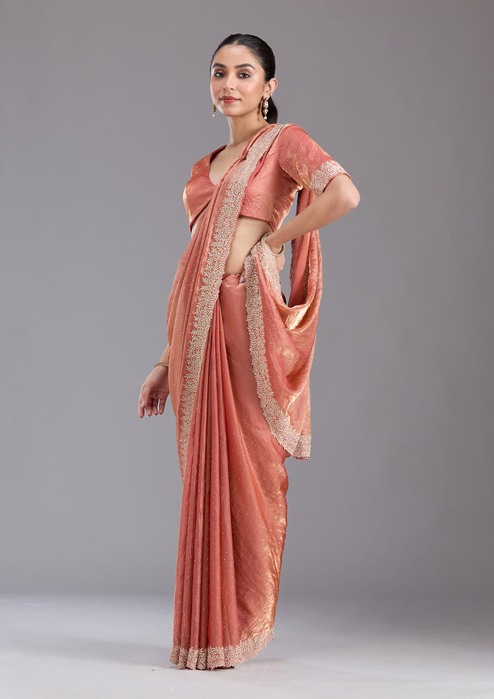 Rust Stonework (Gold) Tissue Saree