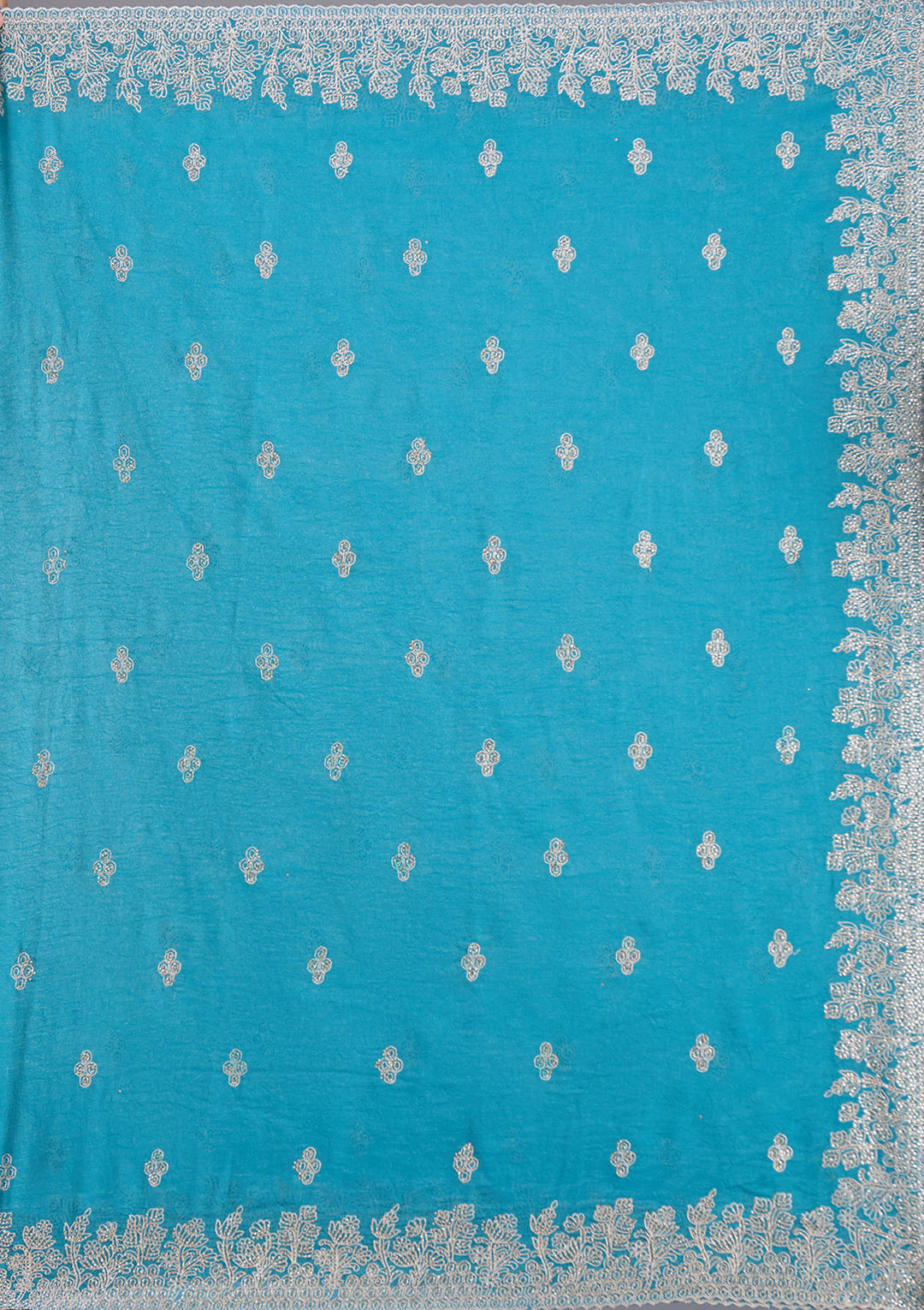 Blue Threadwork Tissue Saree