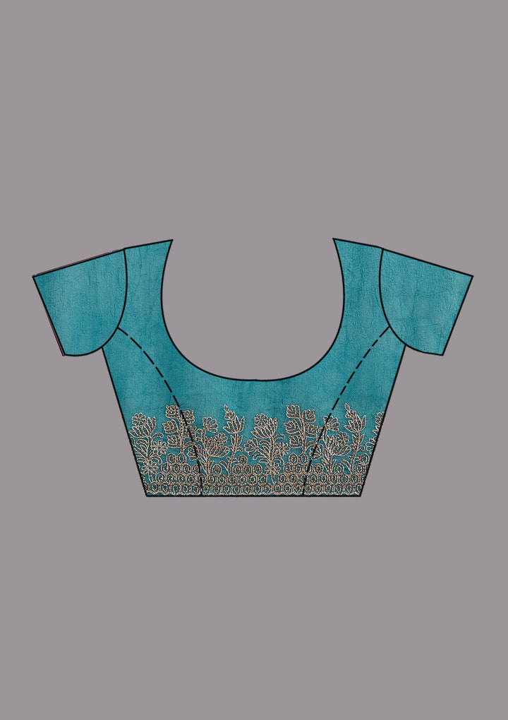 Blue Threadwork Tissue Saree