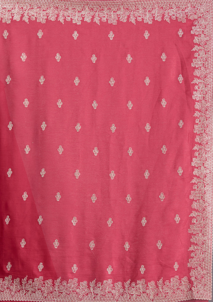Pink Threadwork Tissue Saree