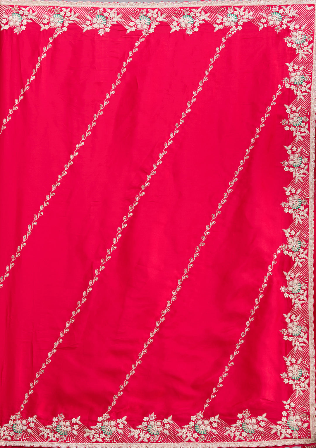 Rani Pink Aariwork Satin Saree