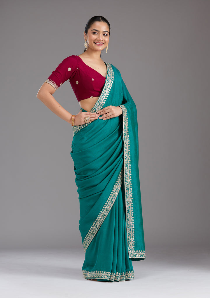 Rama Green Zariwork (Gold) Soft Raw Silk Saree