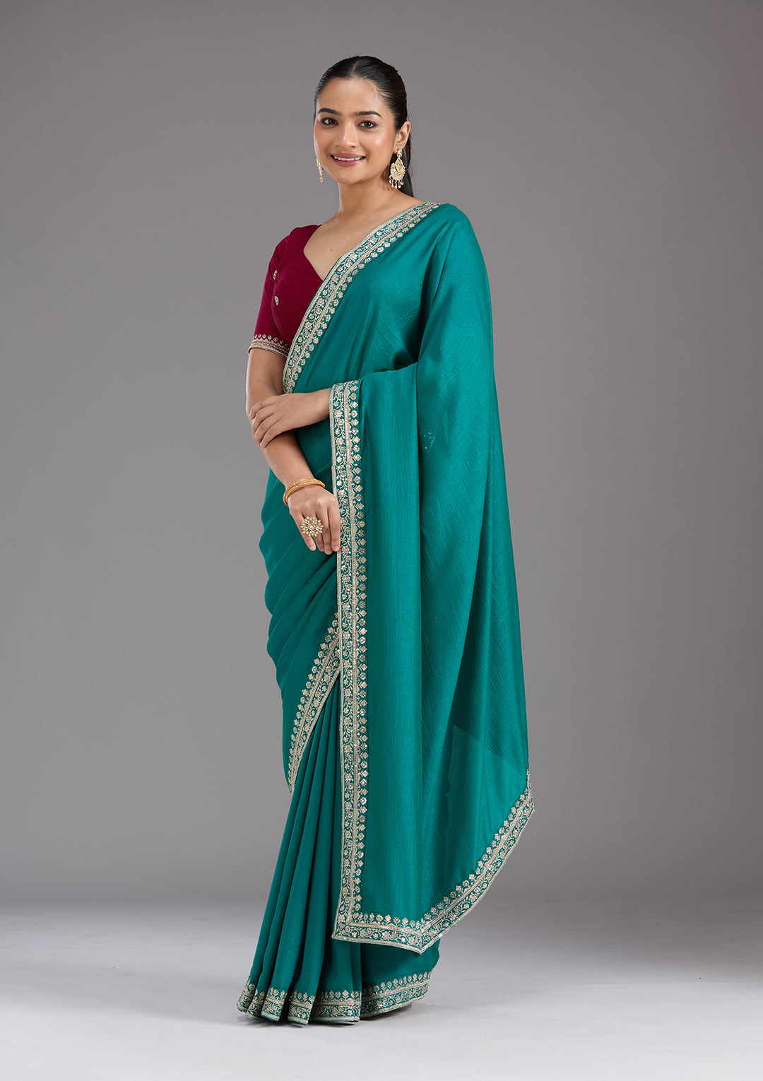 Rama Green Zariwork (Gold) Soft Raw Silk Saree