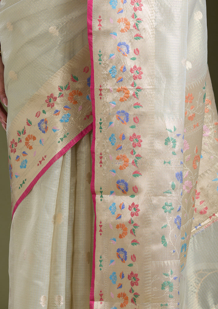 Cream Zariwork (Gold) Banarasi Silk Saree