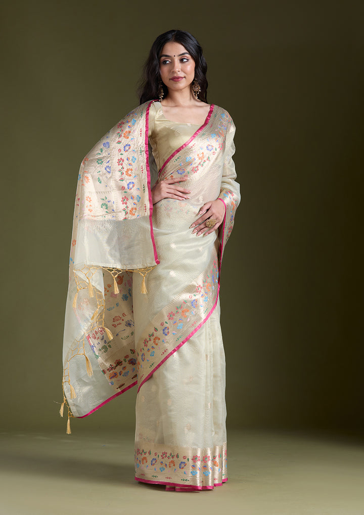 Cream Zariwork (Gold) Banarasi Silk Saree