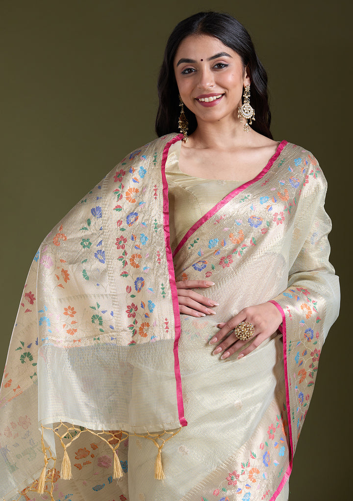 Cream Zariwork (Gold) Banarasi Silk Saree