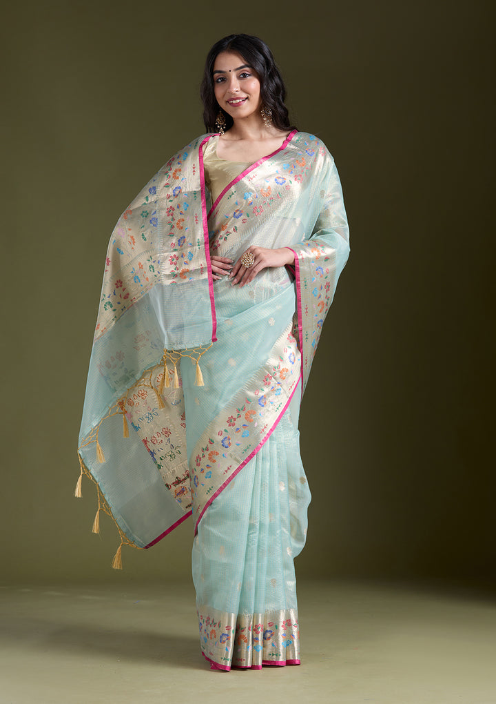 Sea Green Zariwork (Gold) Banarasi Silk Saree