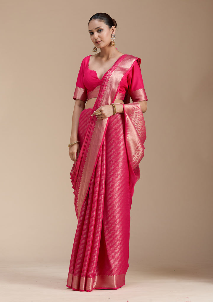 Rani Pink Zariwork (Gold) Georgette Silk_Saree