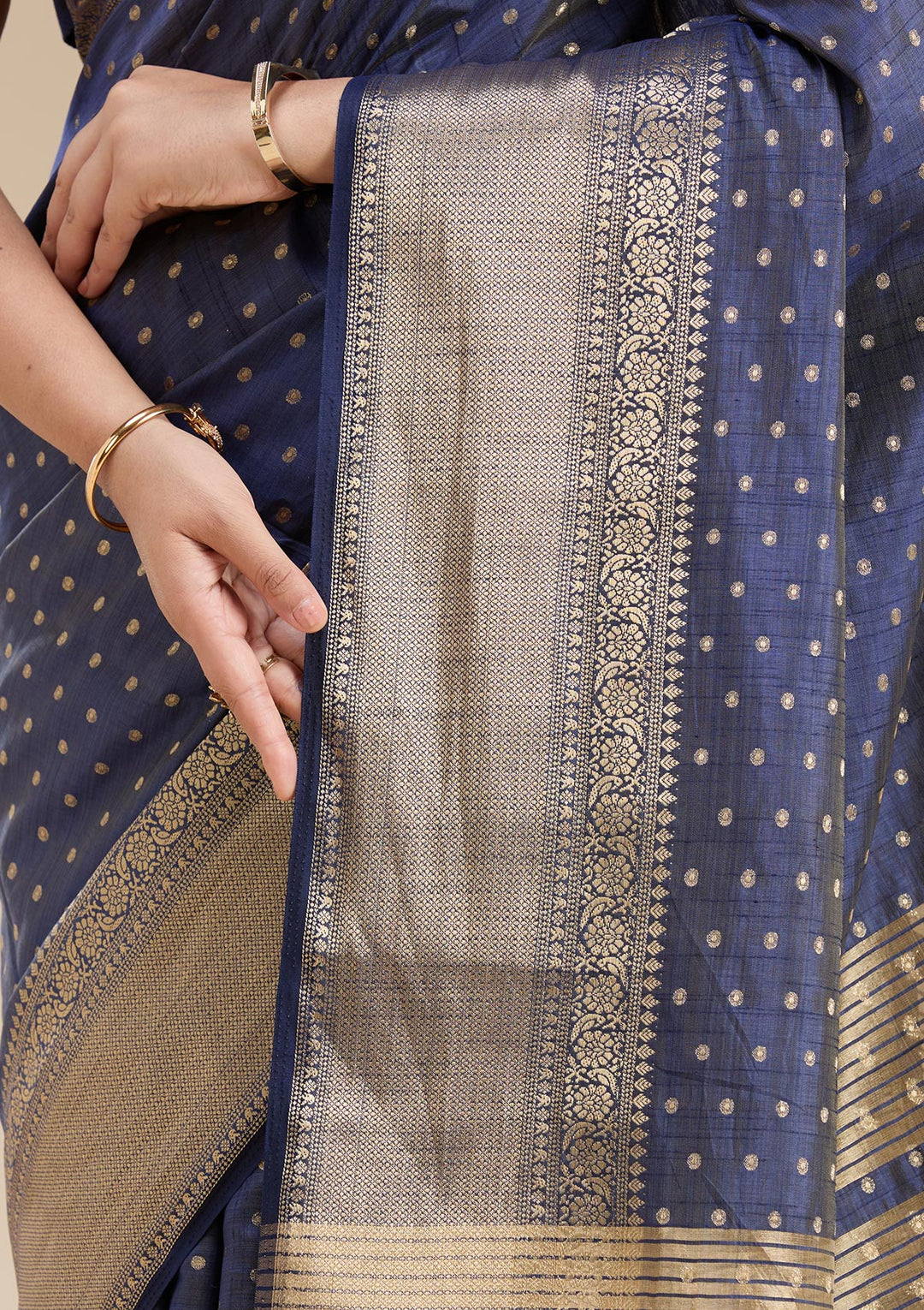Navy Blue Zariwork (Gold) Tussar Silk Saree