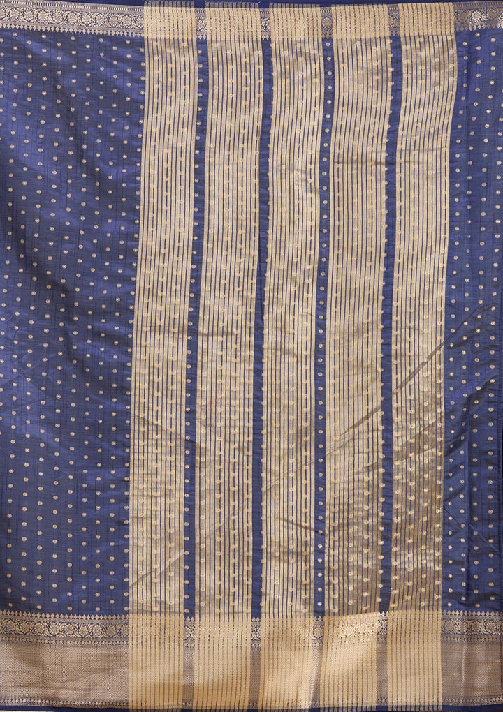 Navy Blue Zariwork (Gold) Tussar Silk Saree
